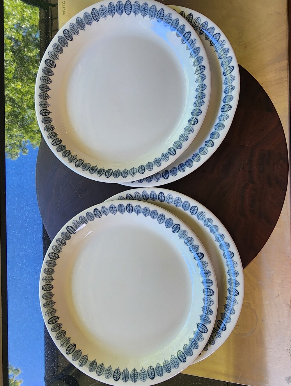 Set of 4 Arabia Finland Birka Blue Leaf Dinner Plates 10” Scandinavian MCM